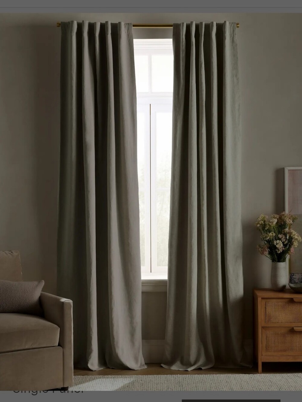 QUINCE European Linen True Blackout Curtain Sage 48x108 Single Panel
